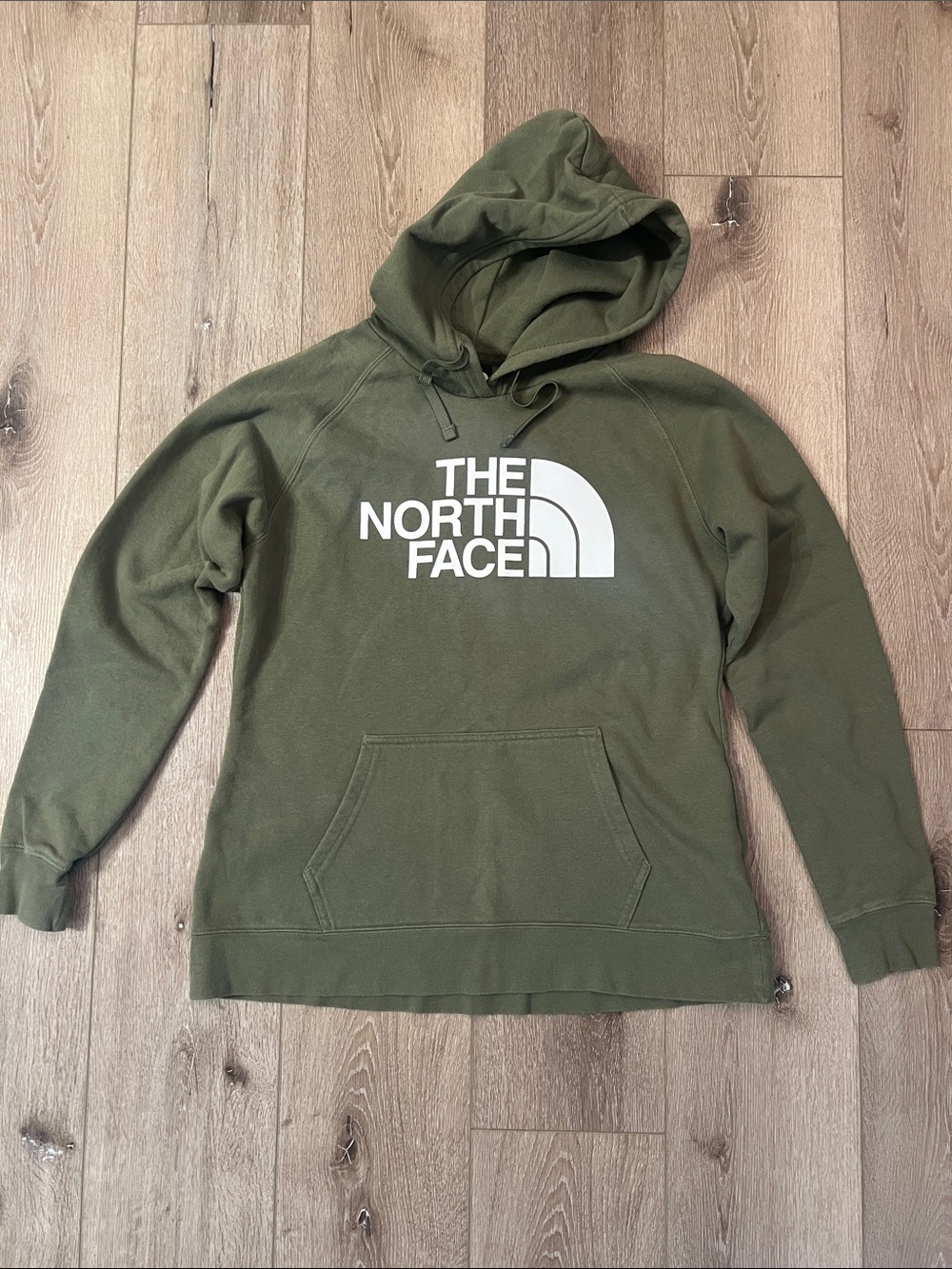 The North Face - Olive Green Crewneck Hoodie with White Logo, Size L